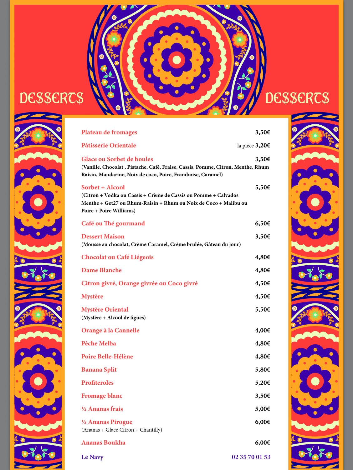 Nos desserts Le Navy